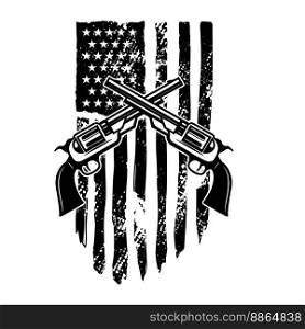 Crossed revolvers on american flag background. Design element fo