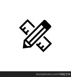 Crossed Ruler and Pencil. Flat Vector Icon. Simple black symbol on white background. Crossed Ruler and Pencil Flat Vector Icon