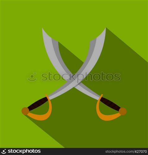 Crossed sabers icon. Flat illustration of crossed sabers vector icon for web. Crossed sabers icon, flat style