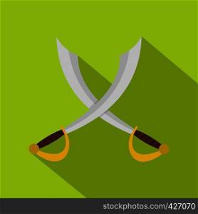 Crossed sabers icon. Flat illustration of crossed sabers vector icon for web. Crossed sabers icon, flat style