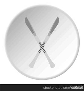 Crossed scalpels icon in flat circle isolated on white vector illustration for web. Crossed scalpels icon circle