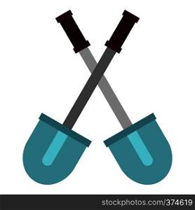 Crossed shovels icon. Flat illustration of shovels vector icon for web design. Crossed shovels icon, flat style