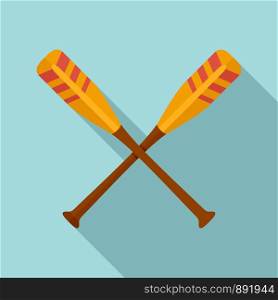 Crossed striped oars icon. Flat illustration of crossed striped oars vector icon for web design. Crossed striped oars icon, flat style
