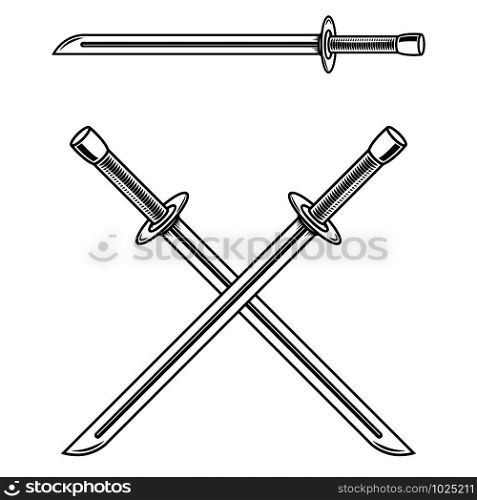 Crossed swords isolated on white background. Design element for logo, label, badge, sign. Vector illustration