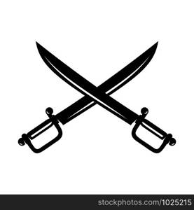 Crossed swords isolated on white background. Design element for logo, label, badge, sign. Vector illustration