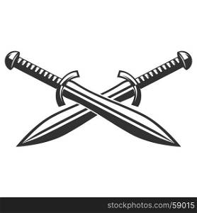 Crossed swords isolated on white background. Design element for logo, label, emblem, sign. Vector illustration