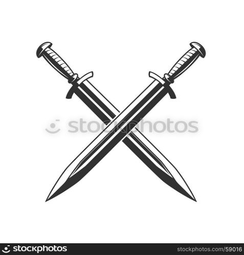 Crossed swords isolated on white background. Design element for logo, label, emblem, sign. Vector illustration