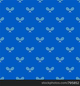 Crossed tennis rackets and ball pattern repeat seamless in blue color for any design. Vector geometric illustration. Crossed tennis rackets and ball pattern seamless blue