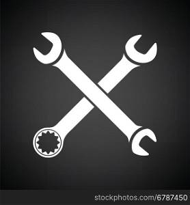 Crossed wrench icon. Black background with white. Vector illustration.