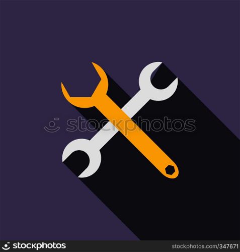 Crossed wrenches icon in flat style on a violet background. Crossed wrenches icon, flat style