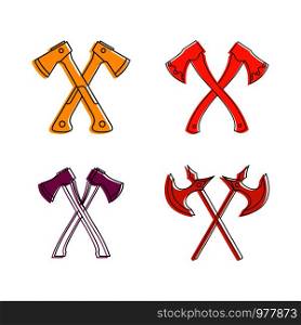 Crosses axe icon set. Color outline set of crosses axe vector icons for web design isolated on white background. Crosses axe icon set, color outline style