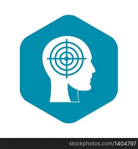 Crosshair in human head icon. Simple illustration of crosshair in human head vector icon for web. Crosshair in human head icon, simple style