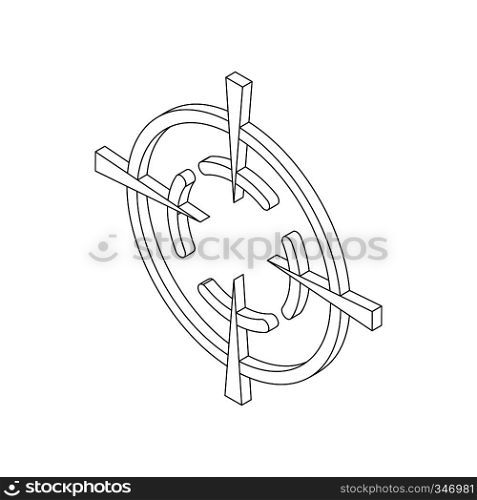 Crosshair reticle icon in isometric 3d style on a white background. Crosshair reticle icon, isometric 3d style