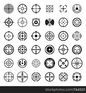 Crosshair target scope sight icons set. Simple illustration of 36 crosshair target scope sight vector icons for web. Crosshair target sight icons set, simple style
