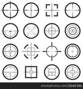 Crosshairs vector icons. Crosshairs vector icons set. Target and aiming to bullseye illustration