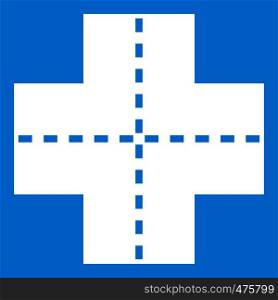 Crossroad icon white isolated on blue background vector illustration. Crossroad icon white