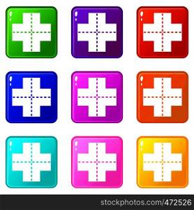 Crossroad icons of 9 color set isolated vector illustration. Crossroad icons 9 set