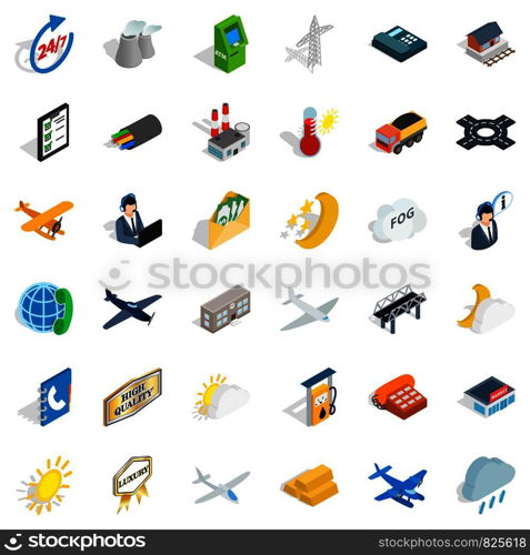 Crossroad icons set. Isometric style of 36 crossroad vector icons for web isolated on white background. Crossroad icons set, isometric style