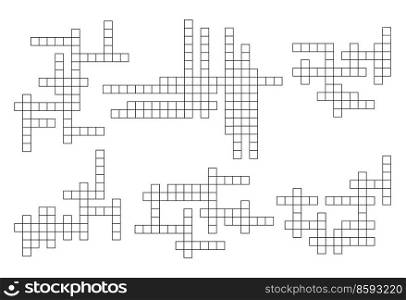 Crossword game grid, cross word puzzle template with empty boxes, vector layout. Crossword game grid background for word guess quiz with blank square boxes, intellectual riddle play. Crossword game grid, cross word puzzle template