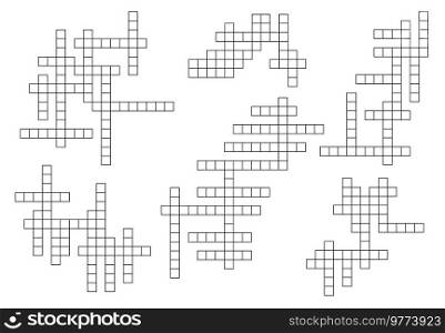 Crossword game grid. Text playing activity or educational riddle grid. Word search puzzle game, language learning quiz or crossword page vector template. Crossword game grid, wordsearch puzzle or quiz