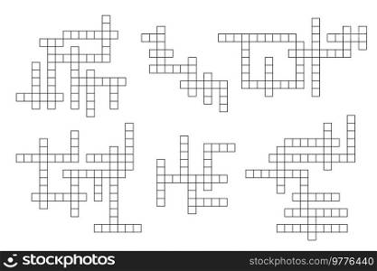 Crossword game grid. Text riddle, educational and vocabulary puzzle, crossword quiz or intellectual game with words searching activity grids vector templates. Crossword game grid, educational text quiz