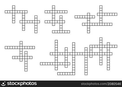 Crossword puzzle. Crossword template on white background. Cross words for newspaper. Black grid for quiz game. Empty pattern with boxes for text. Vector.
