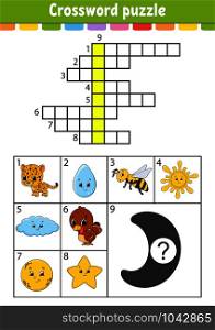Crossword puzzle. Education developing worksheet. Activity page for study English. With color pictures. Game for children. Isolated vector illustration. Funny character. Cartoon style. Crossword puzzle. Education developing worksheet. Activity page for study English. With color pictures. Game for children. Isolated vector illustration. Funny character. Cartoon style.