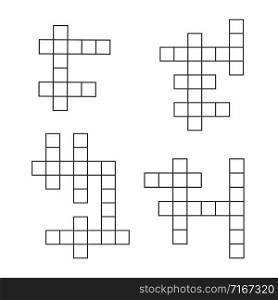 Crossword puzzle flat icons set. Vector crosswords template of game for brain leisure illustration. Crossword puzzle flat icons set. Vector crosswords template