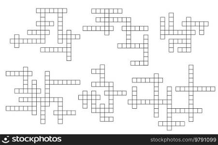 Crossword puzzle grid template, blank empty square cross words boxes, vector layout. Newspaper game quiz or crossword template background for brainteaser or word clue riddle game. Crossword puzzle grid template, blank empty boxes