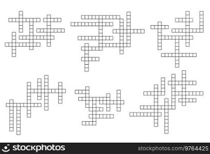 Crossword quiz game grid, blank empty boxes set. Word riddle or puzzle, vector. Crossword empty square boxes for newspaper game or crossword template layout. Crossword quiz game grids set