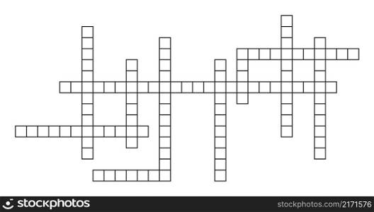 Crossword template. Crossword puzzle isolated on white background. Black grid for quiz game. Cross words for newspaper. Empty pattern with boxes for text. Vector.