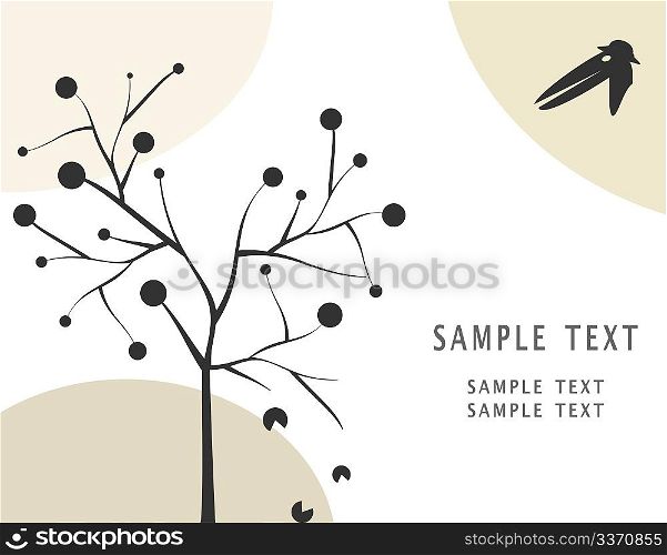 Crow and apple tree. Vector