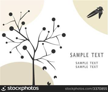 Crow and apple tree. Vector