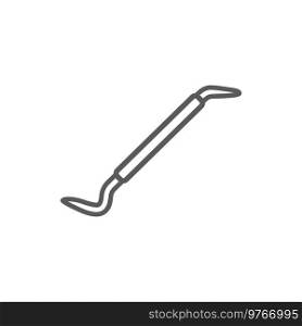Crowbar isolated wrecking bar monochrome outline icon. Vector pinch-bar or prybar, prisebar or jimmy, gooseneck, or pig foot tool consisting of metal bar with single curved end, line art instrument. Metal bar isolated mount crossbar pinch-bar linear