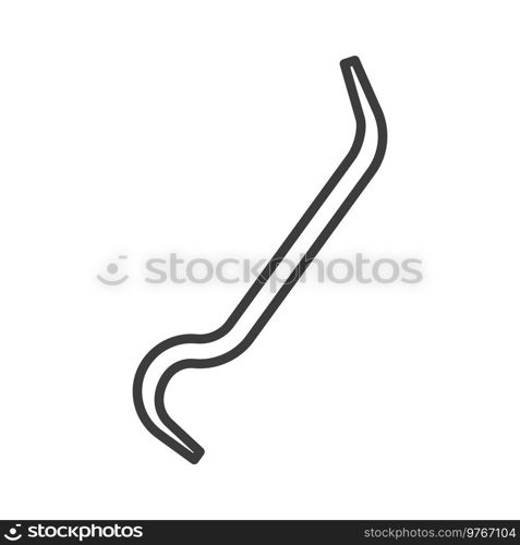 Crowbar repair tool isolated wrecking bar outline icon. Vector repair and building instrument, pinch-bar or prybar, prisebar or jimmy. Pig foot tool, metal bar with single curved end, gooseneck. Metal bar isolated mount crossbar pinch-bar icon