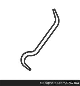 Crowbar repair tool isolated wrecking bar outline icon. Vector repair and building instrument, pinch-bar or prybar, prisebar or jimmy. Pig foot tool, metal bar with single curved end, gooseneck. Metal bar isolated mount crossbar pinch-bar icon