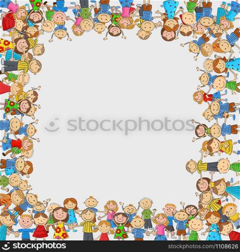 Crowd of children with a box shaped empty space