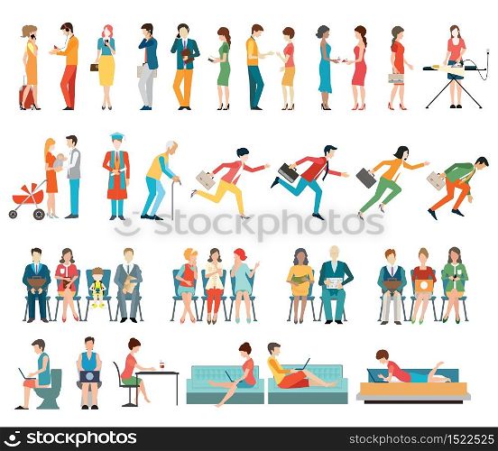 Crowd of people characters cartoon isolated on white background. flat design vector illustration.