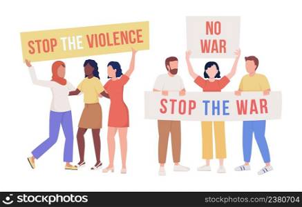Crowd participating in anti war rally semi flat color vector characters. Full body people on white. Stop war simple cartoon style illustration for web graphic design, animation. Bebas Neue font used. Crowd participating in anti war rally semi flat color vector characters