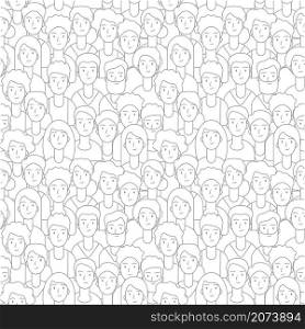 Crowd pattern. People faces seamless texture. Line diverse man woman students vector background. Illustration crowd people linear, social face pattern. Crowd pattern. People faces seamless texture. Line diverse man woman students vector background