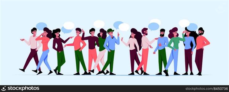 Crowd people talking. Social connection of characters teamwork speaks interesting group conversation garish vector concept background. Crowd people connection in social group. Crowd people talking. Social connection of characters teamwork speaks interesting group conversation garish vector concept background