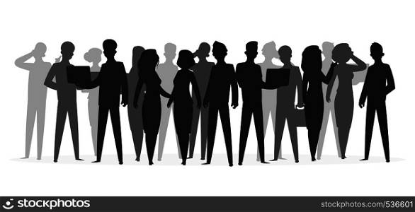 Crowd silhouette. People group shadow young friend school boy large crowd business people silhouettes. Vector illustration black shapes. Crowd silhouette. People group shadow young friend school boy large crowd business people silhouettes. Vector black shapes