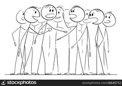 Crowd, team or group of people is chattering talking or speaking, concept of communication ,vector cartoon stick figure or character illustration.. Group of People, team or Crowd Is Talking, Speaking or Chattering, Concept of Communication, Vector Cartoon Illustration