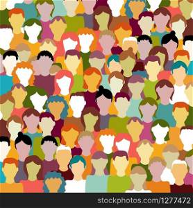 Crowd. Workers group, people in parade or in protest. Flat style. Vector background. Social community pattern of diverse people group in modern style
