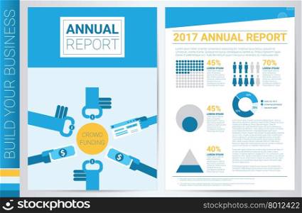 Crowdfunding book cover in A4 size template with flat design charts, ideal for company information or infographic annual report