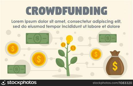 Crowdfunding concept banner. Flat illustration of crowdfunding vector concept banner for web design. Crowdfunding concept banner, flat style