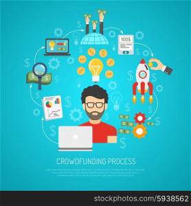 Crowdfunding concept flat with startup idea and money donation process icons vector illustration. Crowdfunding Concept Flat