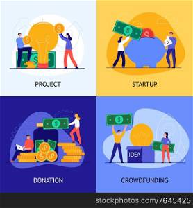 Crowdfunding concept icons set with donation symbols flat isolated vector illustration