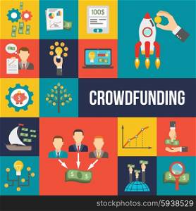 Crowdfunding flat icons set with money investment and donation symbols isolated vector illustration. Crowdfunding Flat Set