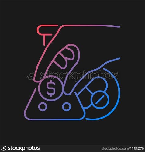 Crowdfunding for medical trials gradient vector icon for dark theme. Raising research funds. Health financing. Thin line color symbol. Modern style pictogram. Vector isolated outline drawing. Crowdfunding for medical trials gradient vector icon for dark theme